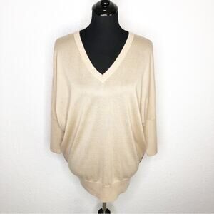 Derek Lam tan camel cashmere red graphic silk back sweater size‎ Medium